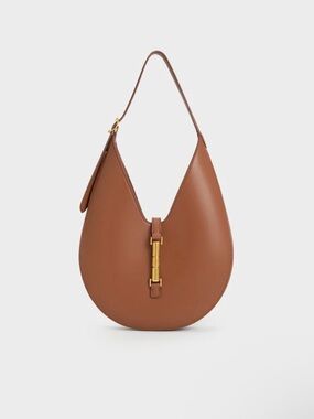 Charles & Keith Cesia Metallic-Accent Hobo Bag - Chocolate